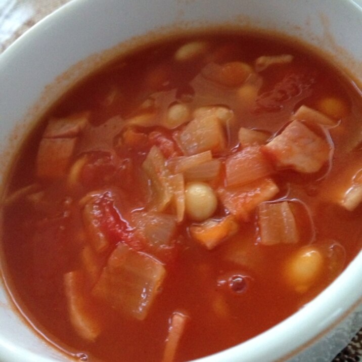大豆とベーコンのトマトスープ